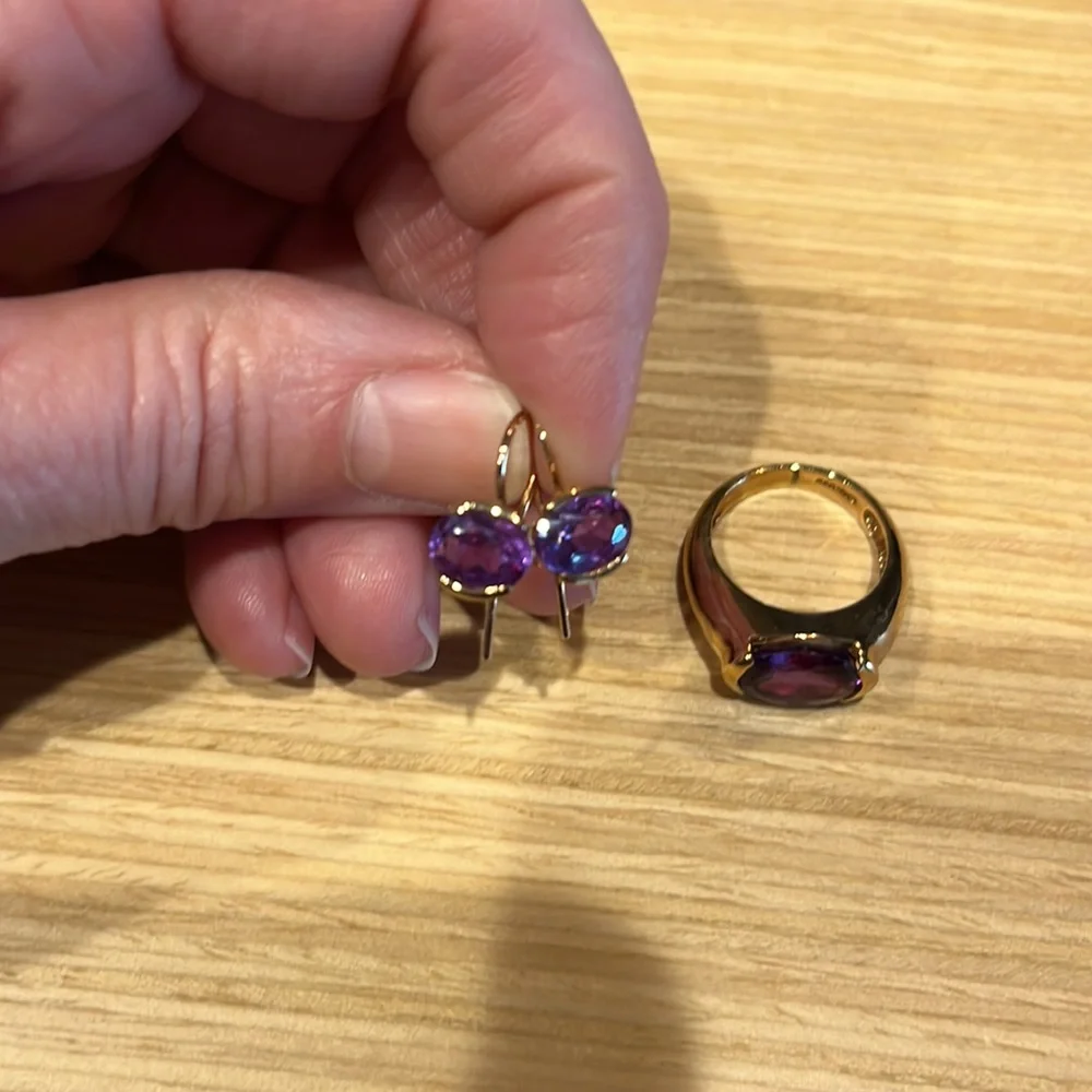 18K Over 925 Silver Lab-Created Alexandrite Ring & Earrings Set - Picture 9 of 12
